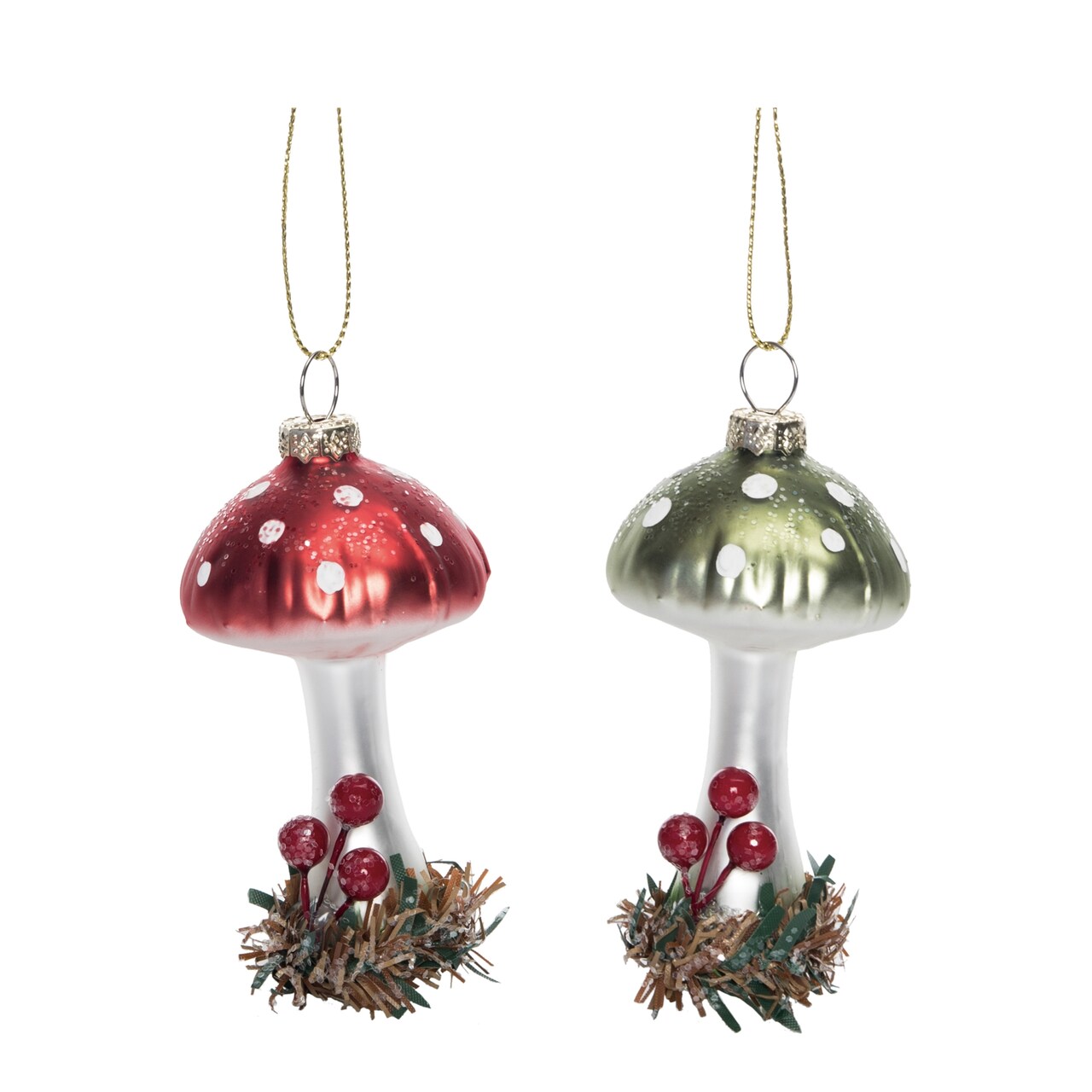 Glass Tall Mushroom Ornament Set of Christmas Decorations